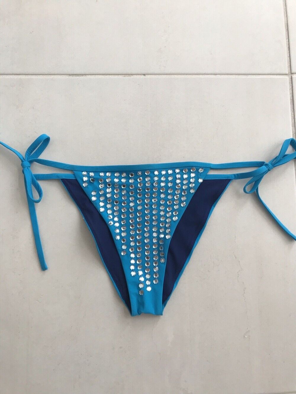 Angelys Balek Swim Sequin String Bikini Teal FLAW